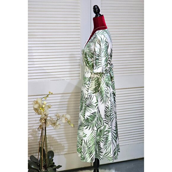 Alex Marie Women's Ashlyn Wrap Palm Paradise Print Linen Blend Dress Sz 8 2793‎ - Picture 3 of 10